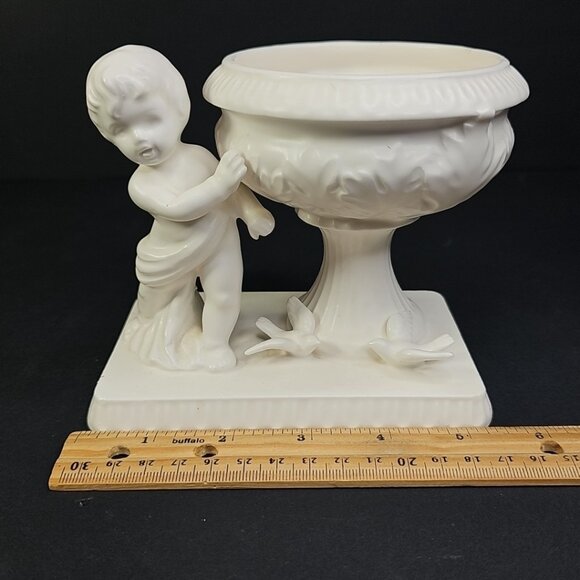 Vintage Japanese Cherub Cupid Doves Romantic 5” Ivory Ceramic Vase/Planter Japan - Picture 8 of 15